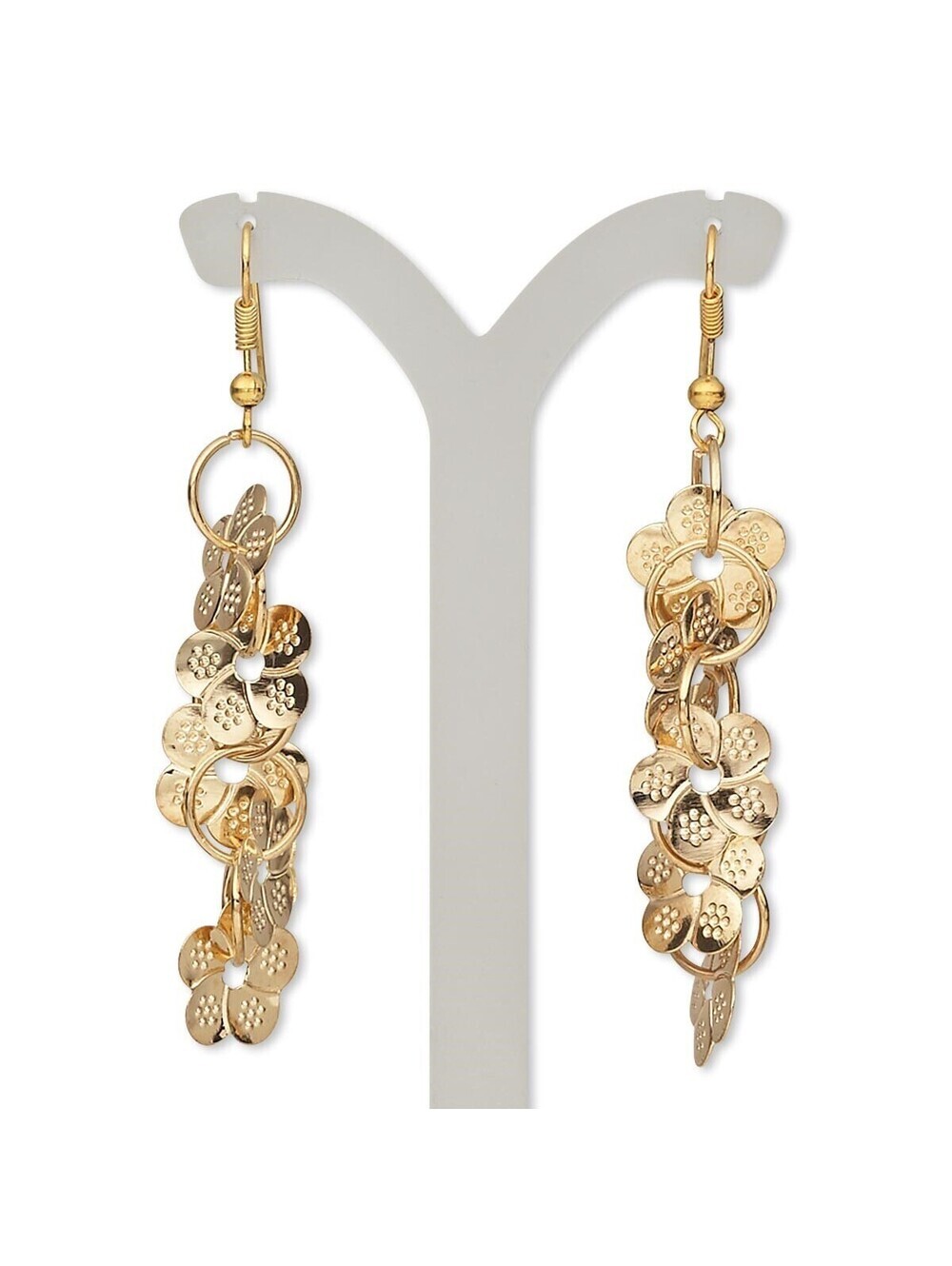 Super Lightweight Dotted Stamped Flower Charms Gold Tone Dangle Earrings